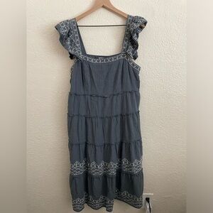 Ruffle sleeve tiered embroidered dress